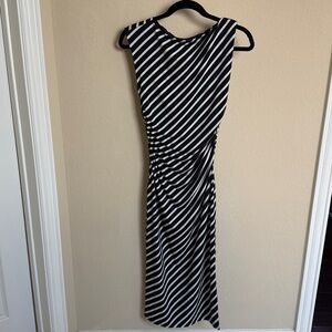 H&M Black and White Diagonal Striped ruching long Dress sz S like new